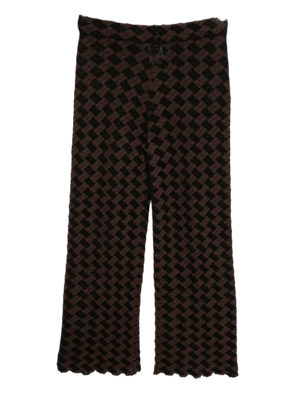 Yanyan Knits Basket-weave Cropped Trousers In Brown