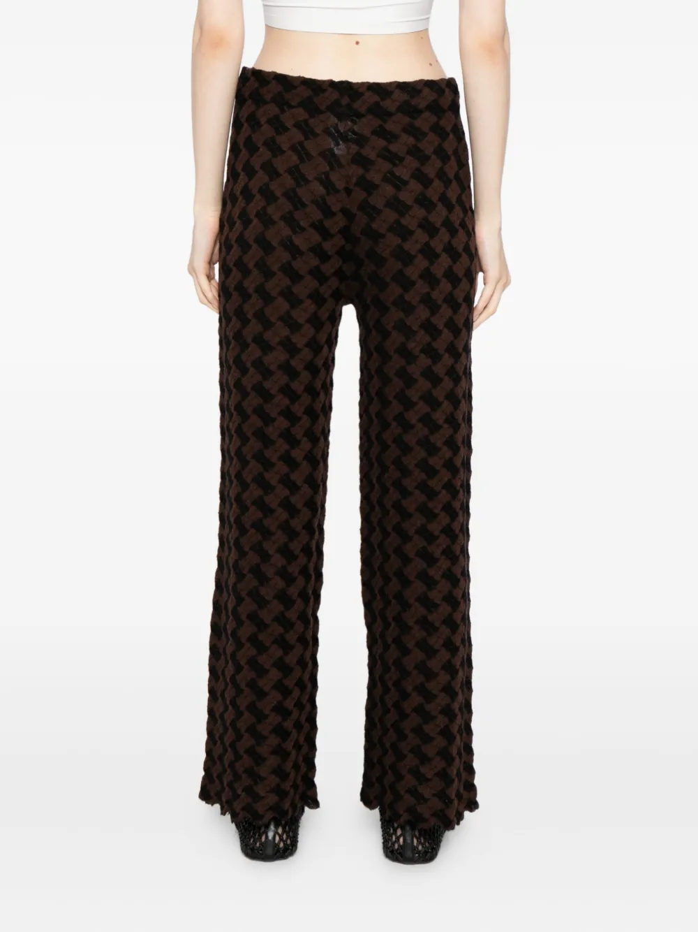 Yanyan Knits Basket-weave Cropped Trousers In Brown