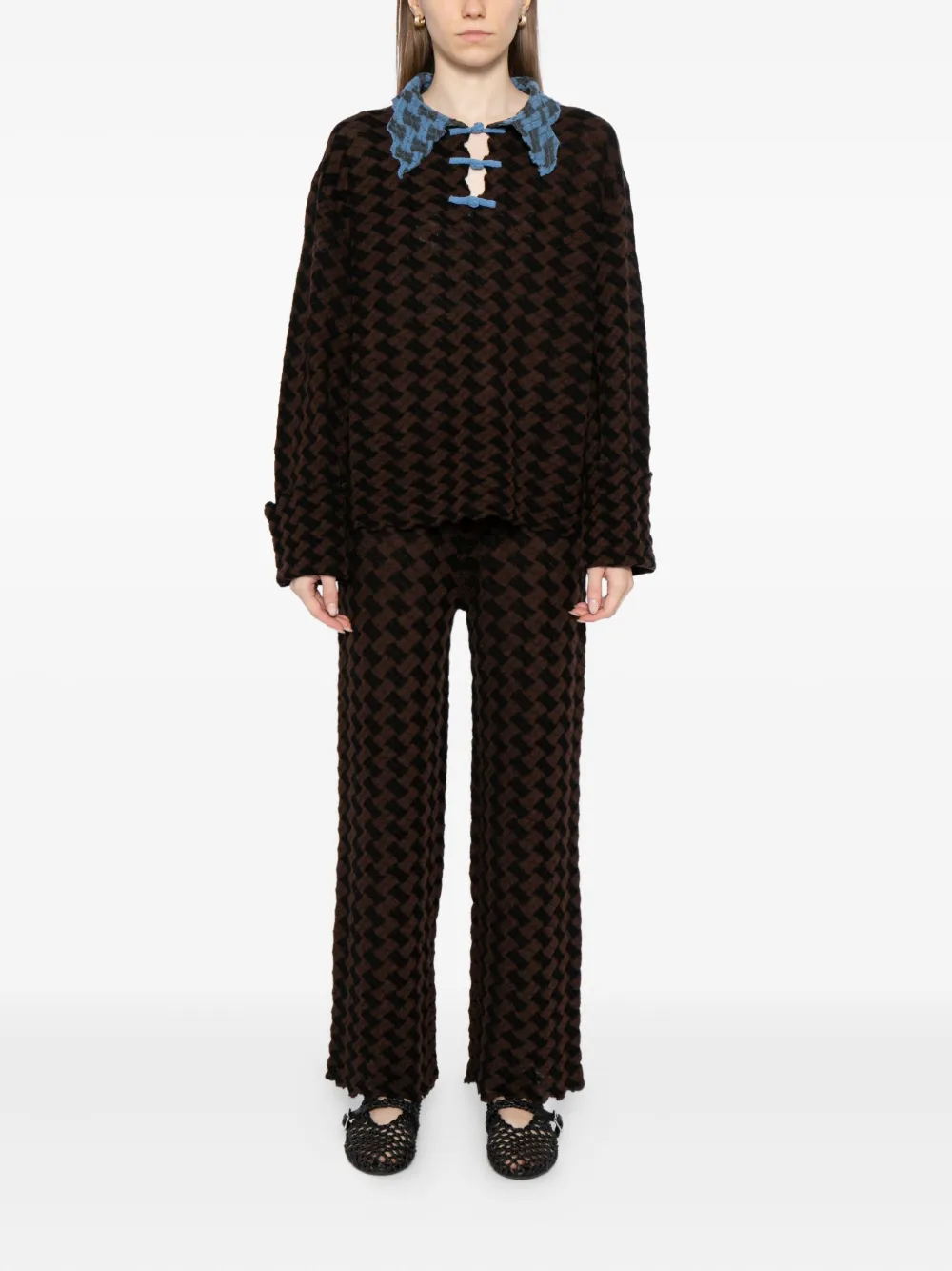 YANYAN KNITS basket-weave cropped trousers - Bruin