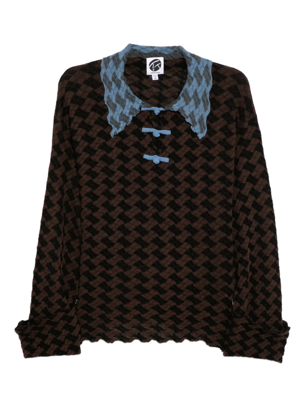 YANYAN KNITS basket-weave long-sleeves polo top | Brown | Image 1