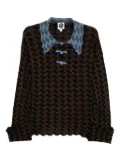 YANYAN KNITS basket-weave long-sleeves polo top - Brown