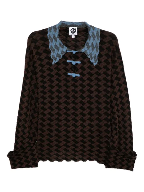 YANYAN KNITS basket-weave long-sleeves polo top