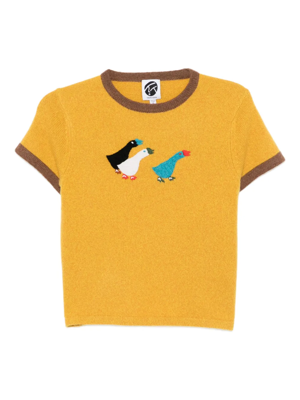 YANYAN KNITS geese-embroidered T-shirt | Yellow | Image 1
