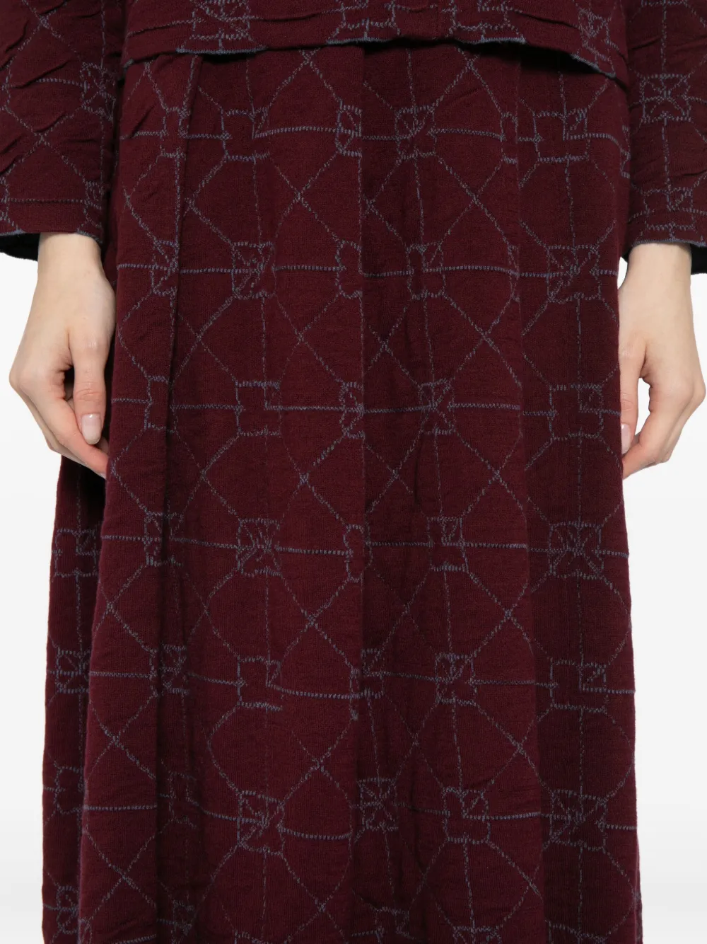 Yanyan Knits Pattern-intarsia Pleated Skirt In Red