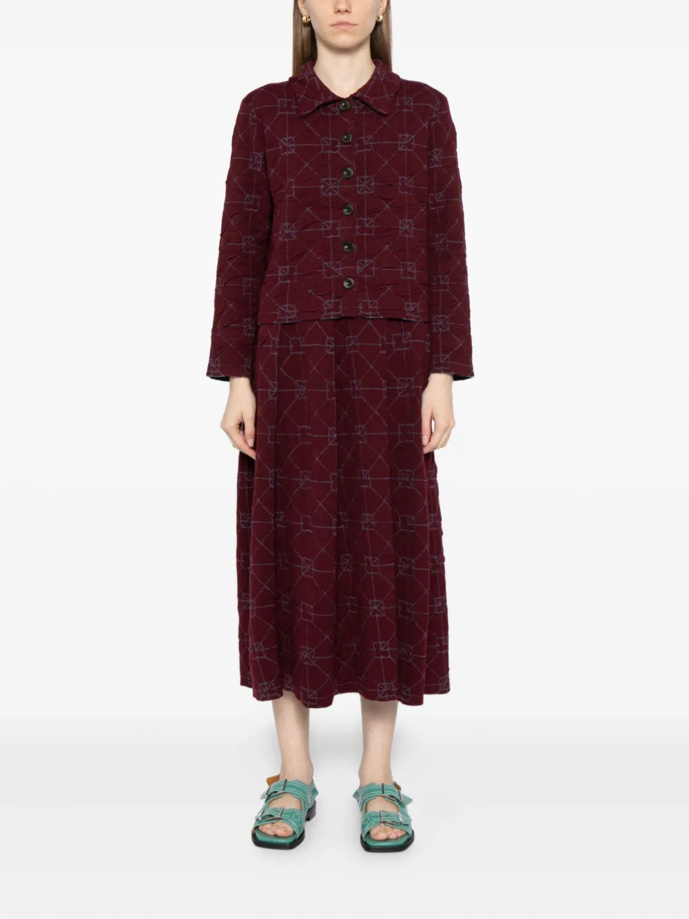 YANYAN KNITS pattern-intarsia pleated skirt - Rood