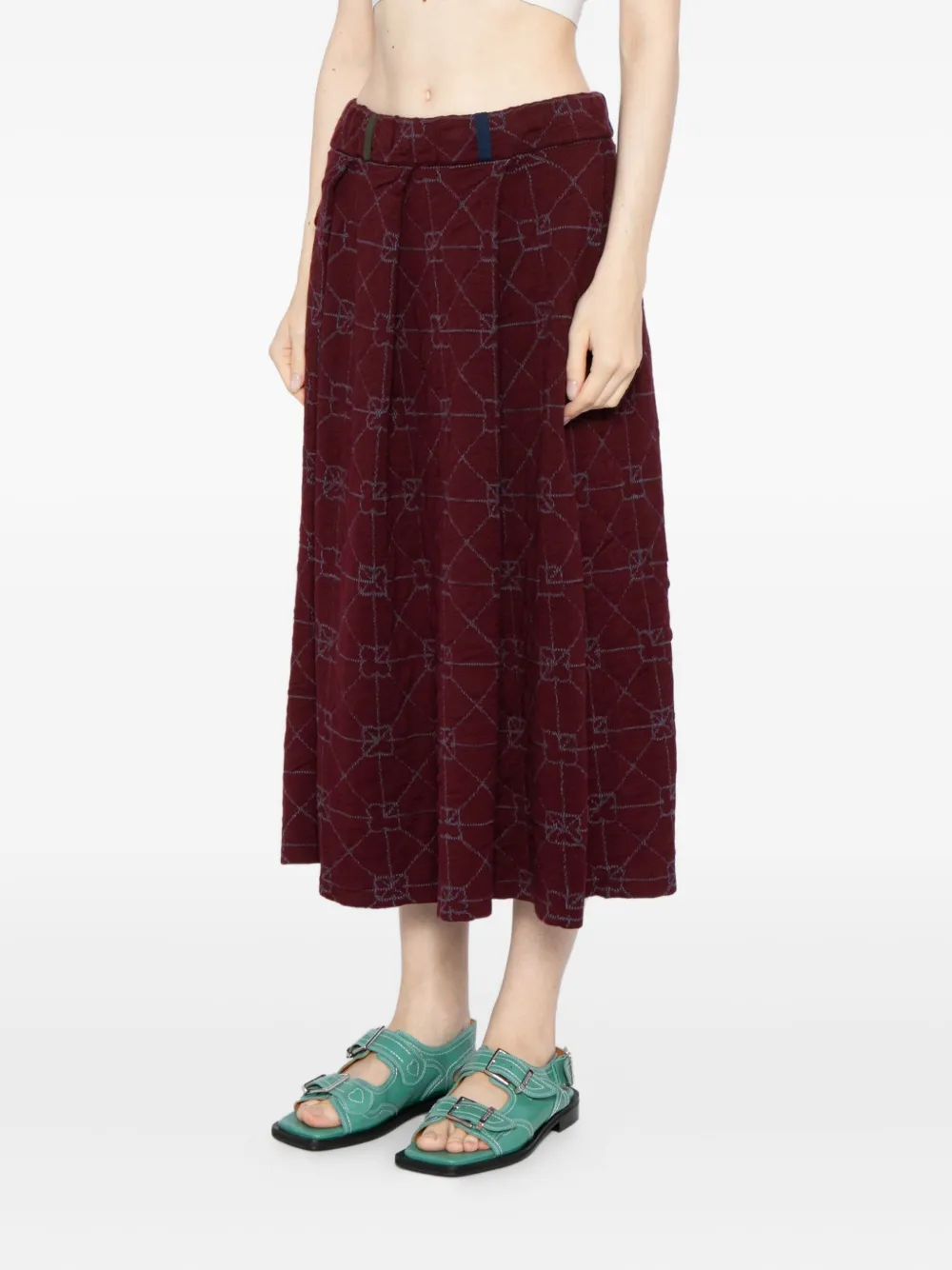 Yanyan Knits Pattern-intarsia Pleated Skirt In Red