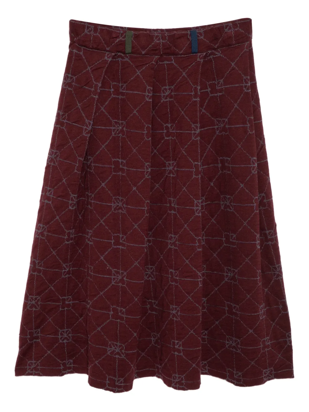YANYAN KNITS pattern-intarsia pleated skirt | Red | Image 1