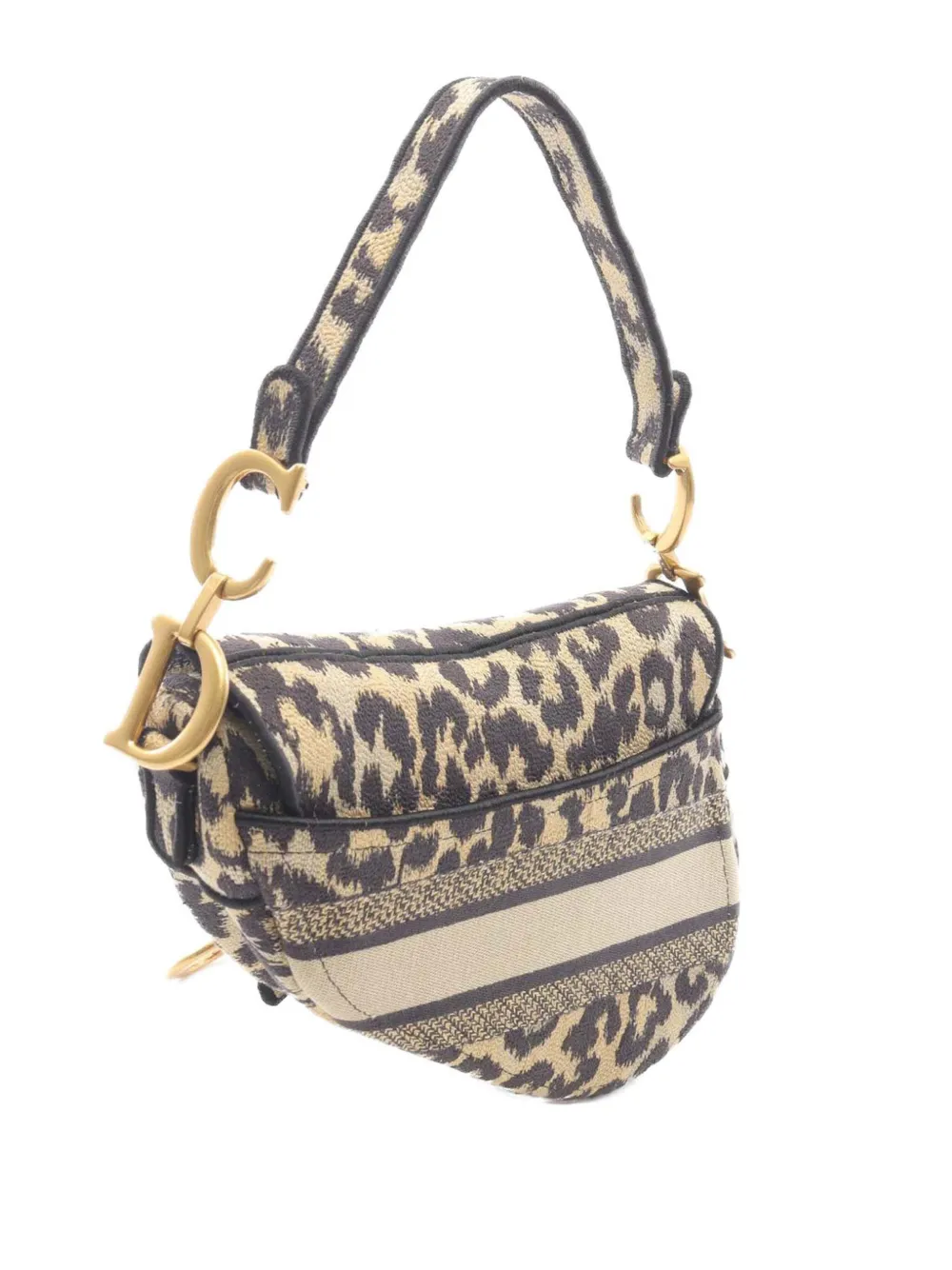 Pre-owned Dior 2000-2025 Mizza Canvas Embroidered Leopard Saddle Bag Shoulder Bag In Brown