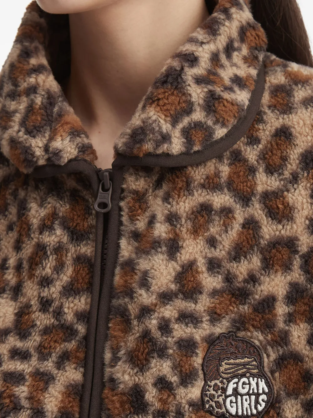 Fingercroxx Leopard-print Fleece Jacket In Brown