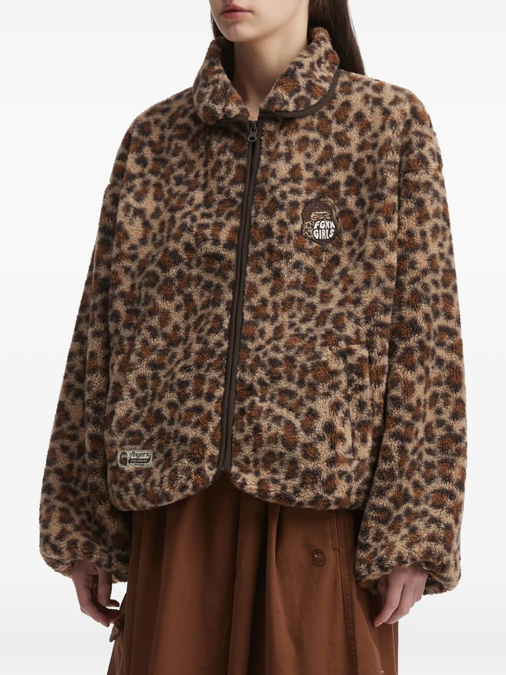 Fingercroxx Leopard-print Fleece Jacket In Brown
