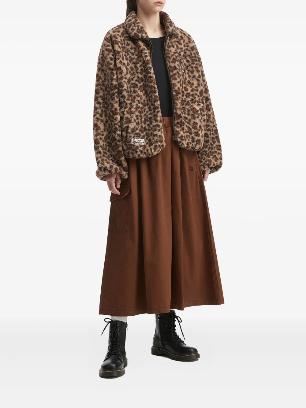 Fingercroxx Leopard-print Fleece Jacket In Brown