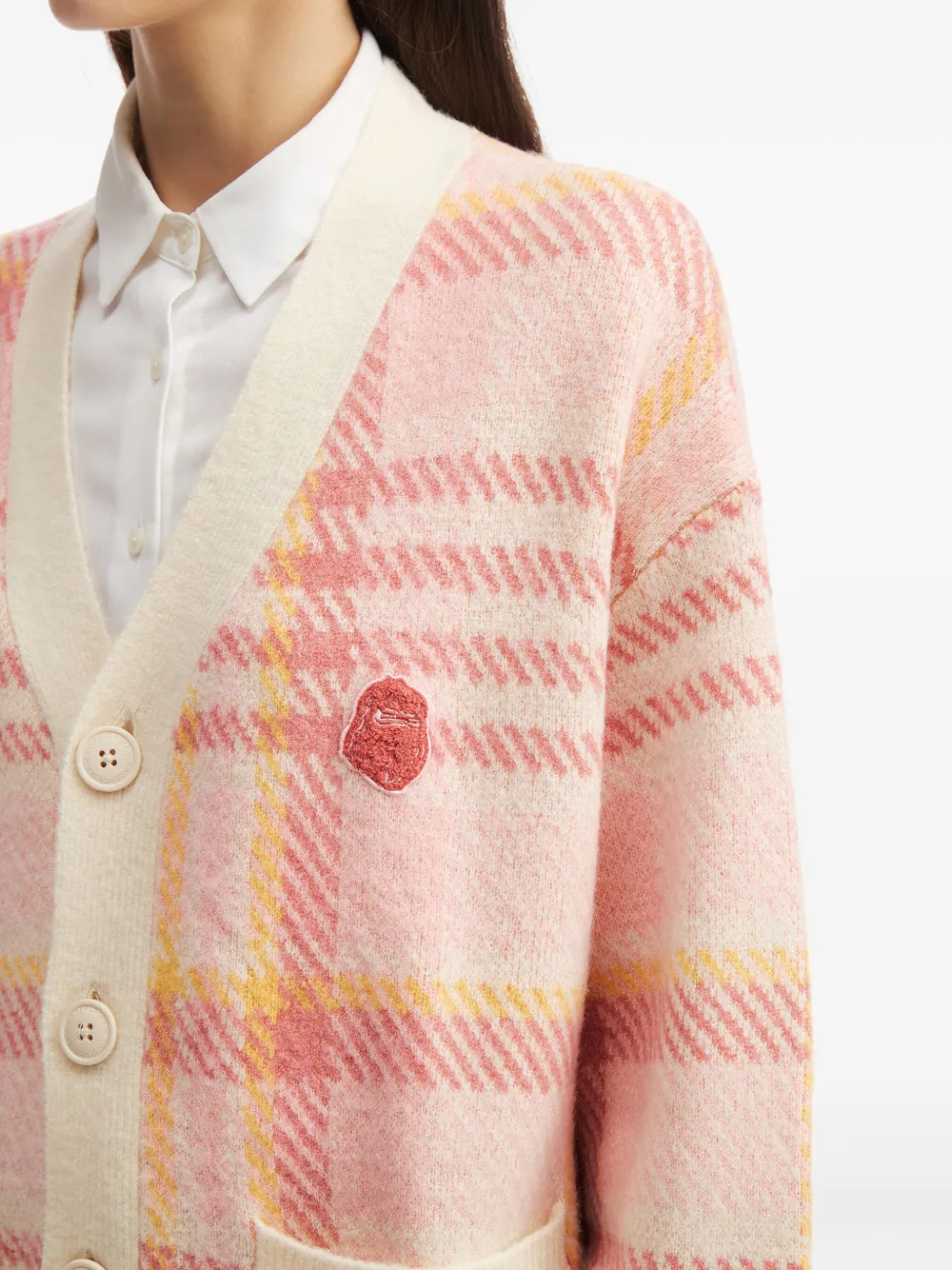 Fingercroxx Plaid Button Cardigan In Pink