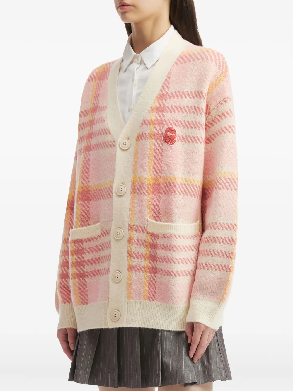 Fingercroxx Plaid Button Cardigan In Pink