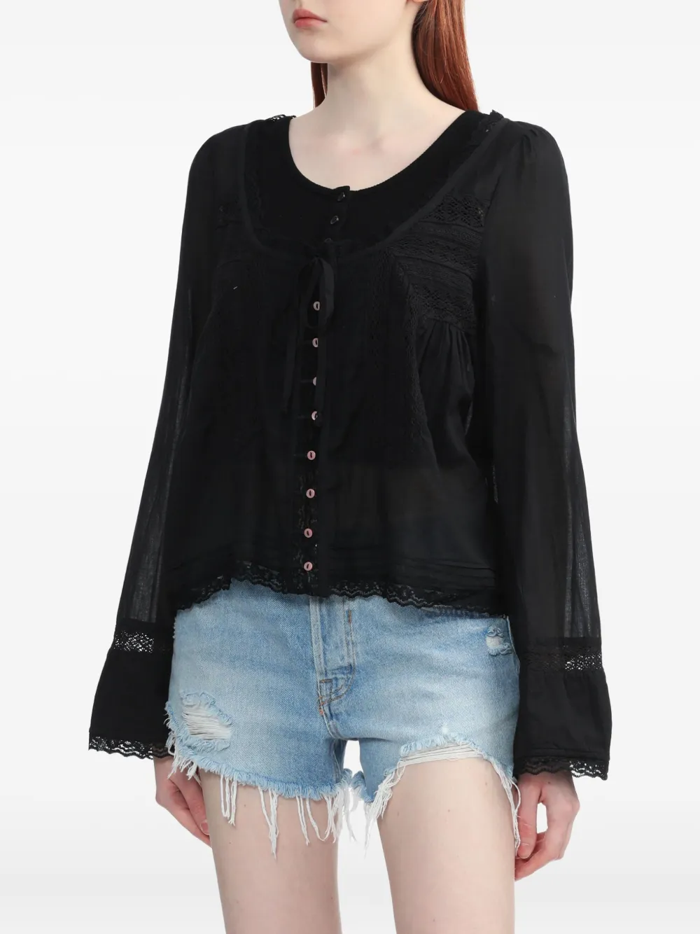 Free People Lace-trimmed Shirt In Black