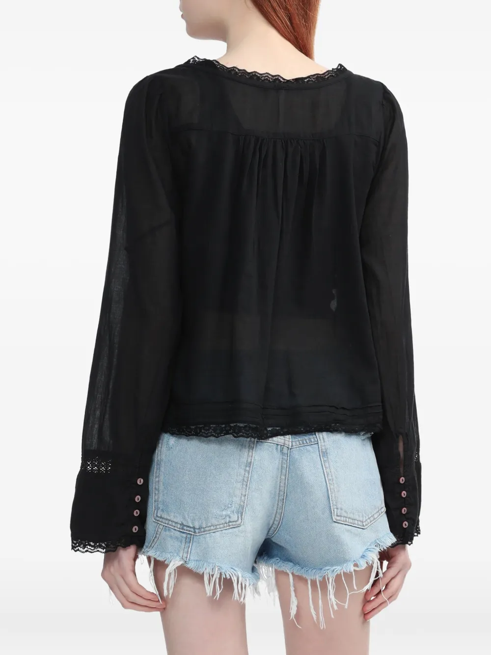 Free People Lace-trimmed Shirt In Black