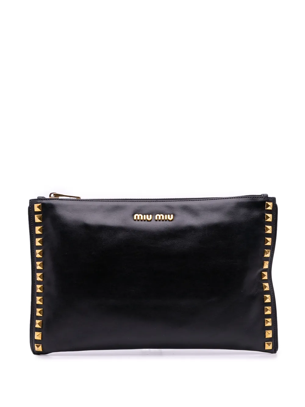 Miu Miu Pre-Owned 2010-2025 Studded Leather Zip clutch bag | Black | Image 1