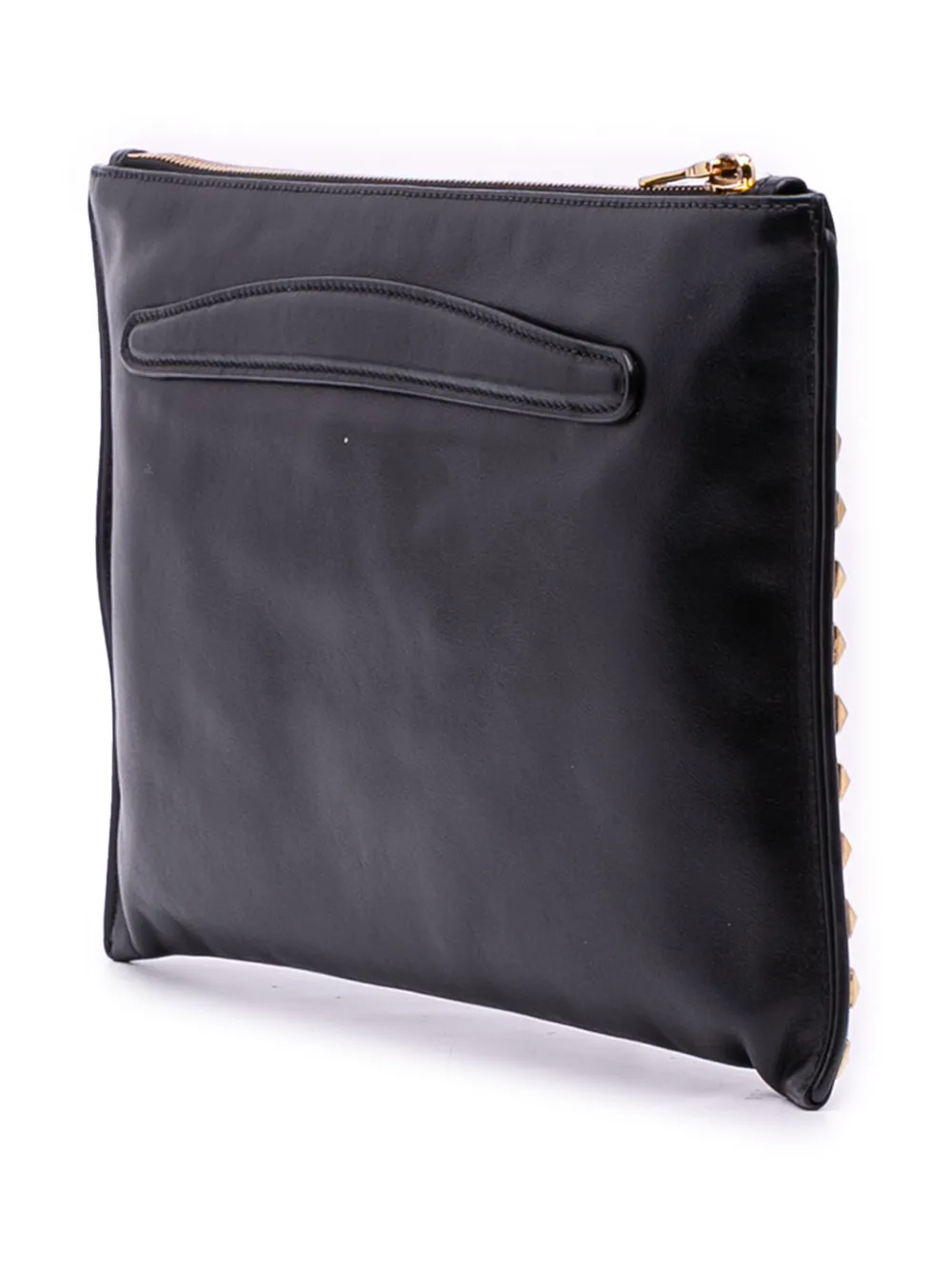 Pre-owned Miu Miu 2010-2025 Studded Leather Zip Clutch Bag In Black