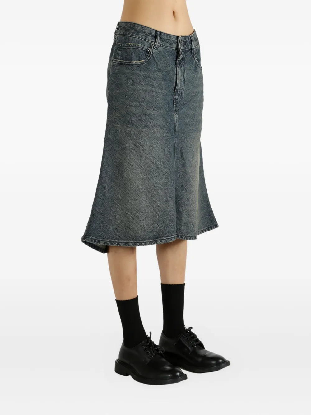 Balenciaga Denim A-line Midi Skirt In Blue