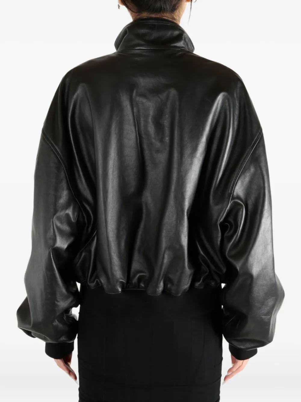 Balenciaga High-neck Leather Bomber Jacket In Black