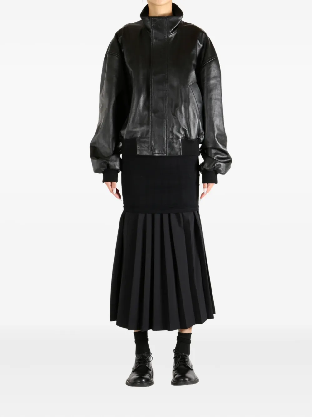 Balenciaga high-neck leather bomber jacket - Zwart
