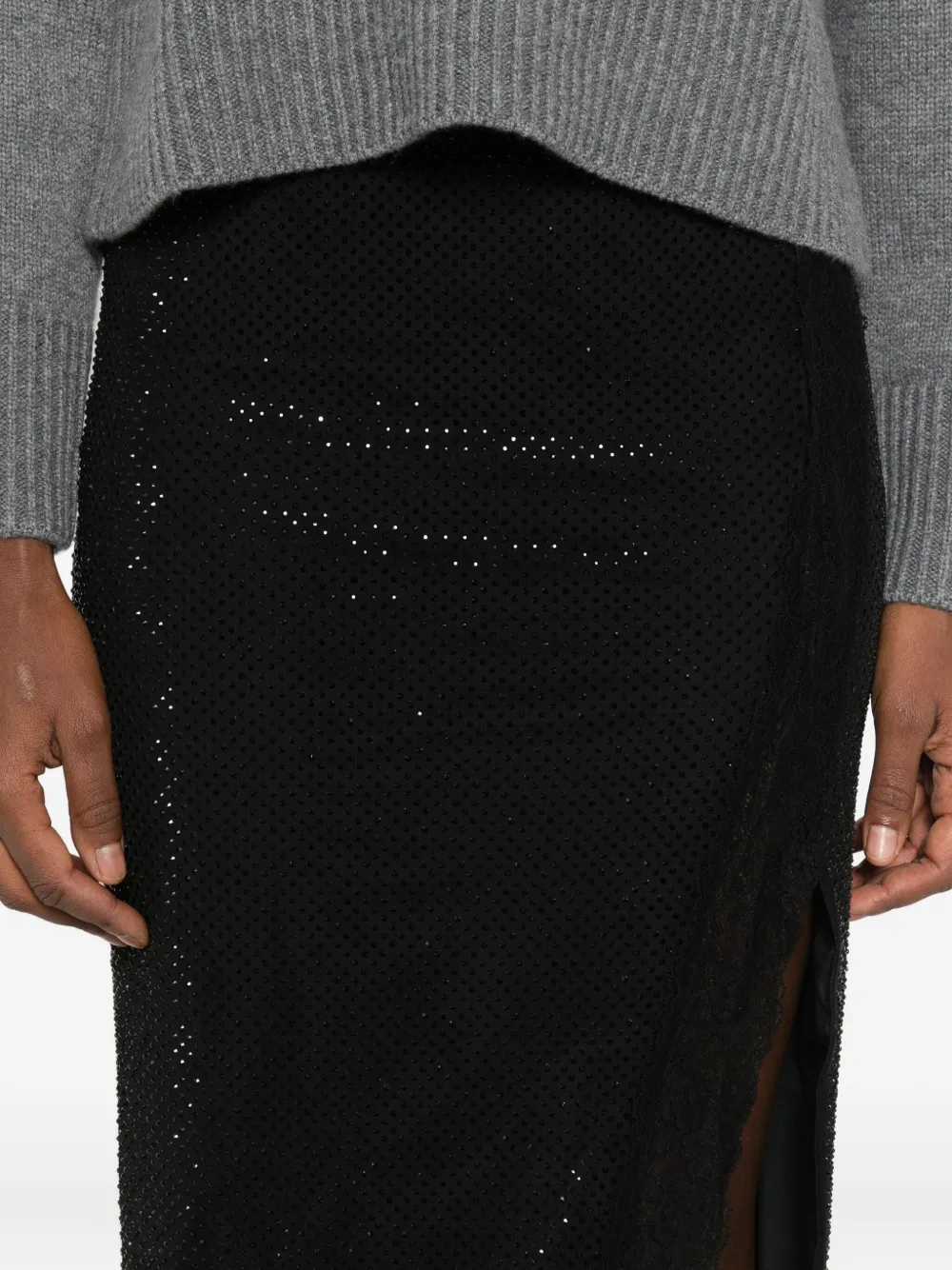 Self-portrait Fitted Midi Skirt With Subtle Shimmer In Black