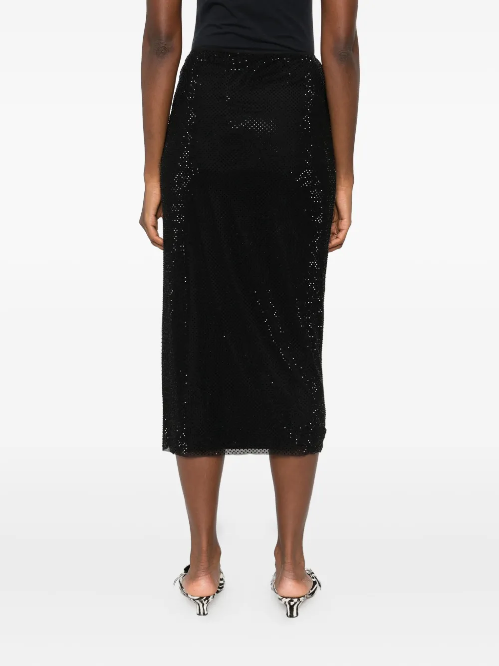 Self-portrait Fitted Midi Skirt With Subtle Shimmer In Black