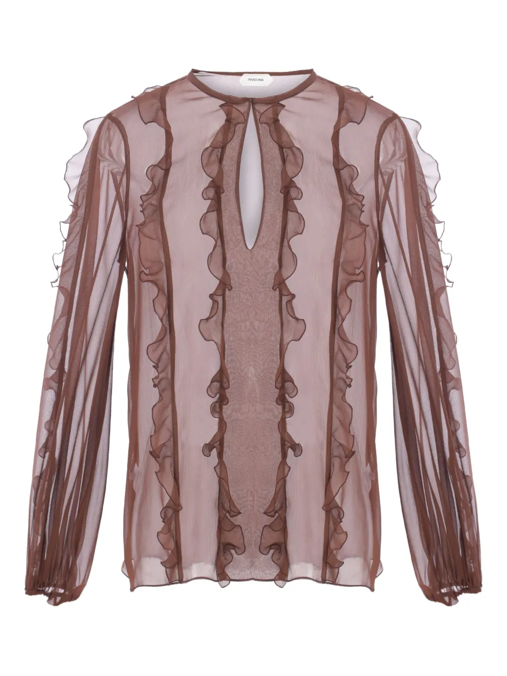 phaeonia Vienna ruffle-trimmed silk top | Brown | Image 1