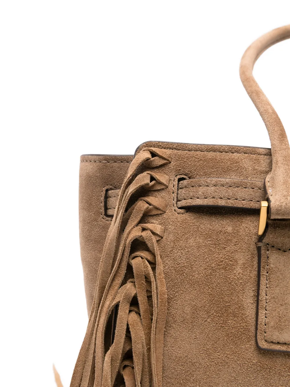 Michael Kors Hamilton Moderne Small Fringed Suede Satchel In Brown
