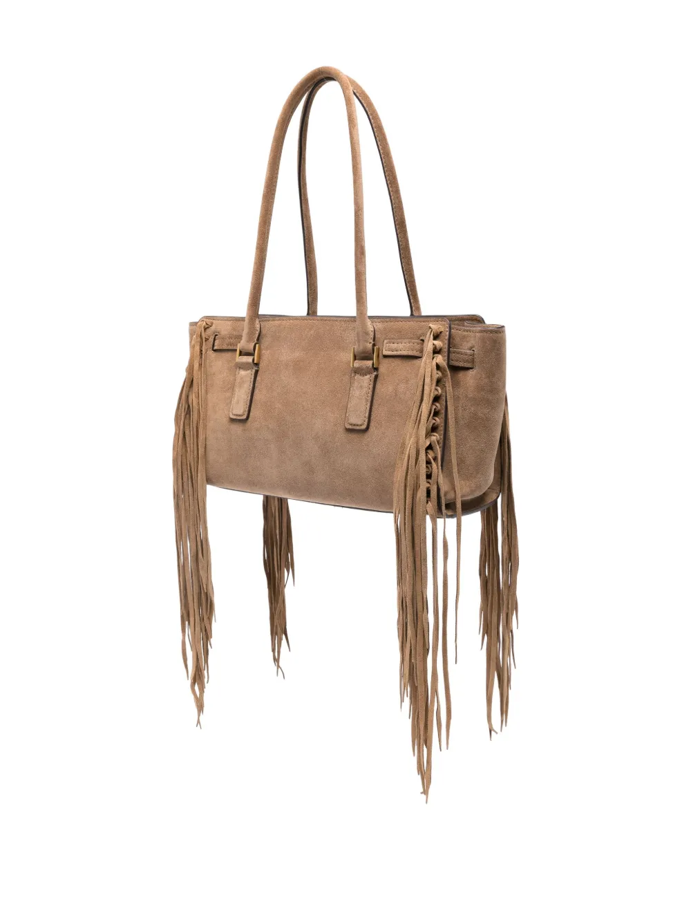 Michael Kors Hamilton Moderne Small Fringed Suede Satchel In Brown