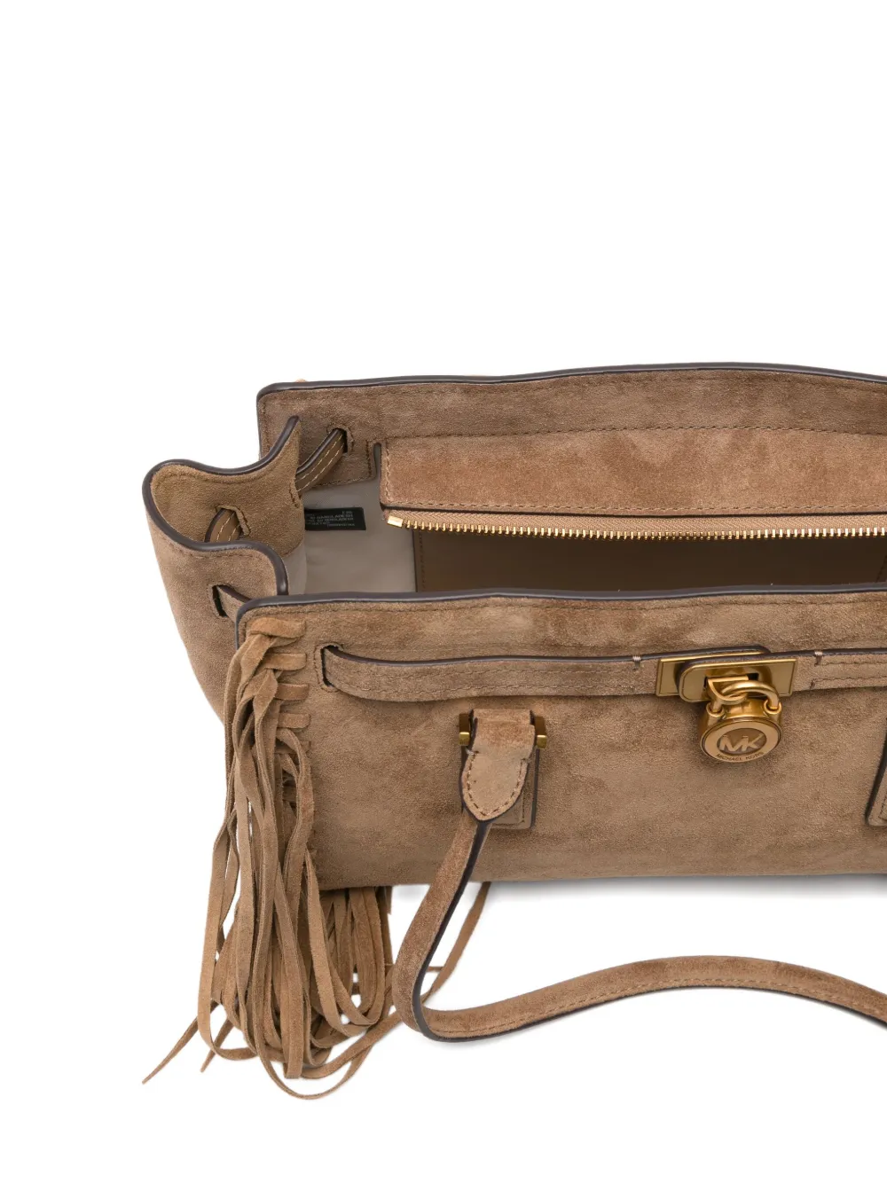 Michael Kors Hamilton Moderne Small Fringed Suede Satchel In Brown
