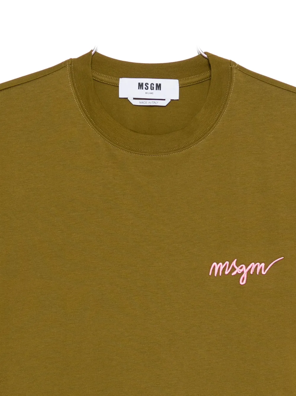 Msgm Logo-embroidered Cotton T-shirt Clothing In Green