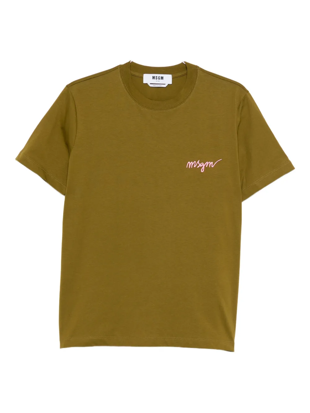 Msgm Logo-embroidered Cotton T-shirt Clothing In Green