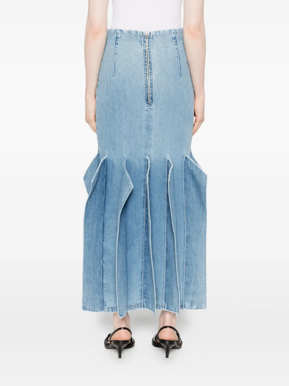 A.w.a.k.e. A. W.a. K.e. Mode Denim Skirt With Panel Detail Mid Blue In Blue