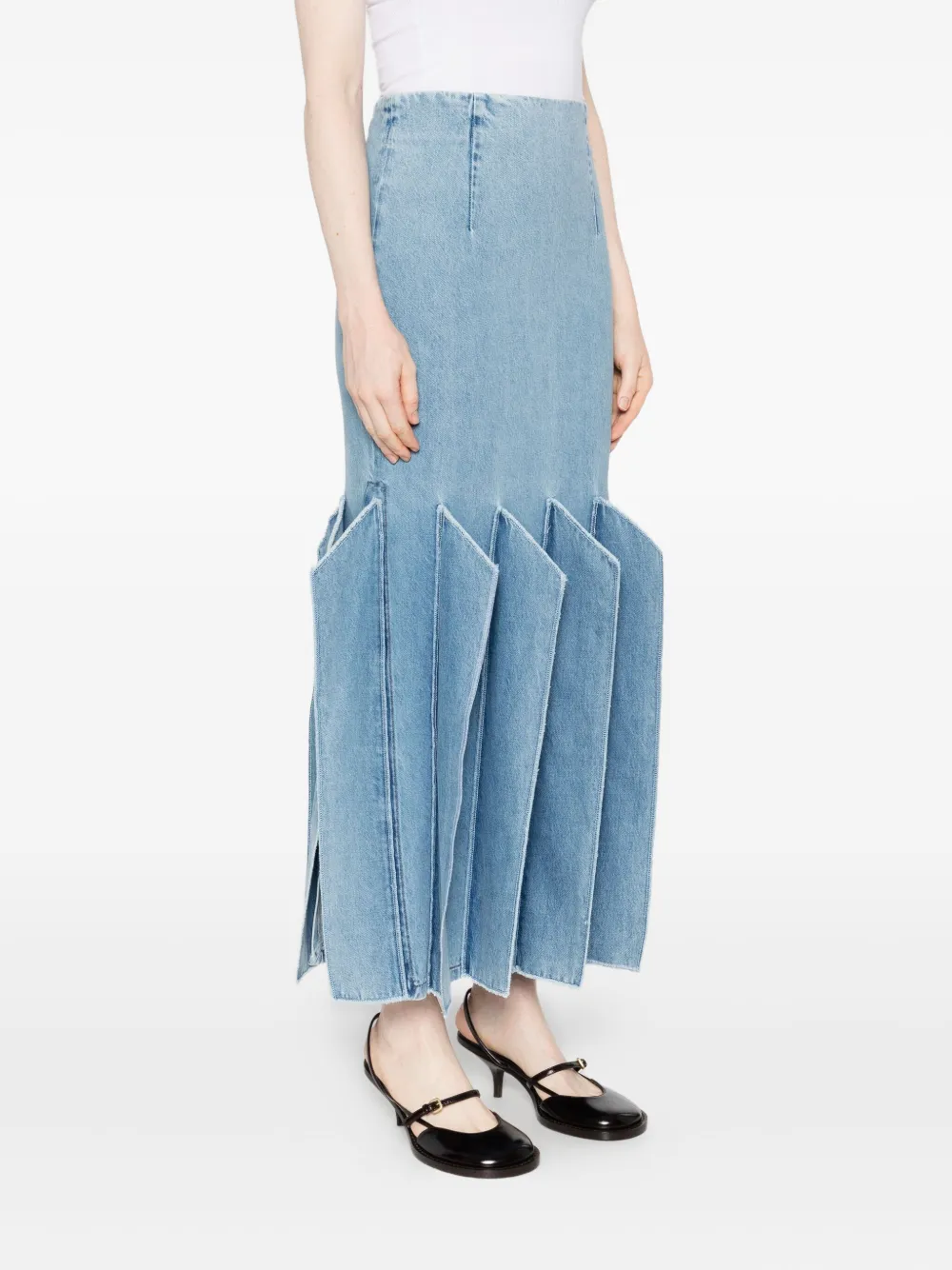 A.w.a.k.e. A. W.a. K.e. Mode Denim Skirt With Panel Detail Mid Blue In Blue