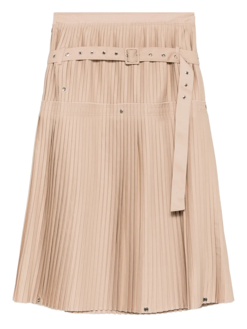 Rokh Pleated Belted Midi Skirt In Neutral