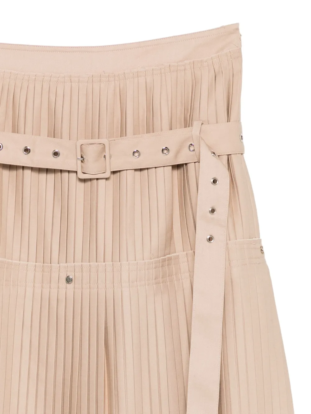 Rokh Pleated Belted Midi Skirt In Neutral