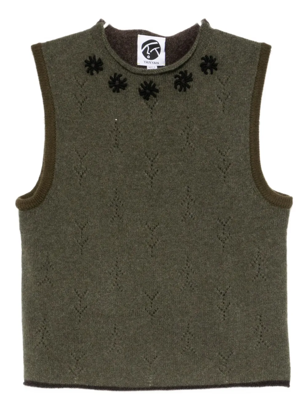 Yanyan Knits Floral-embroidered Vest In Brown