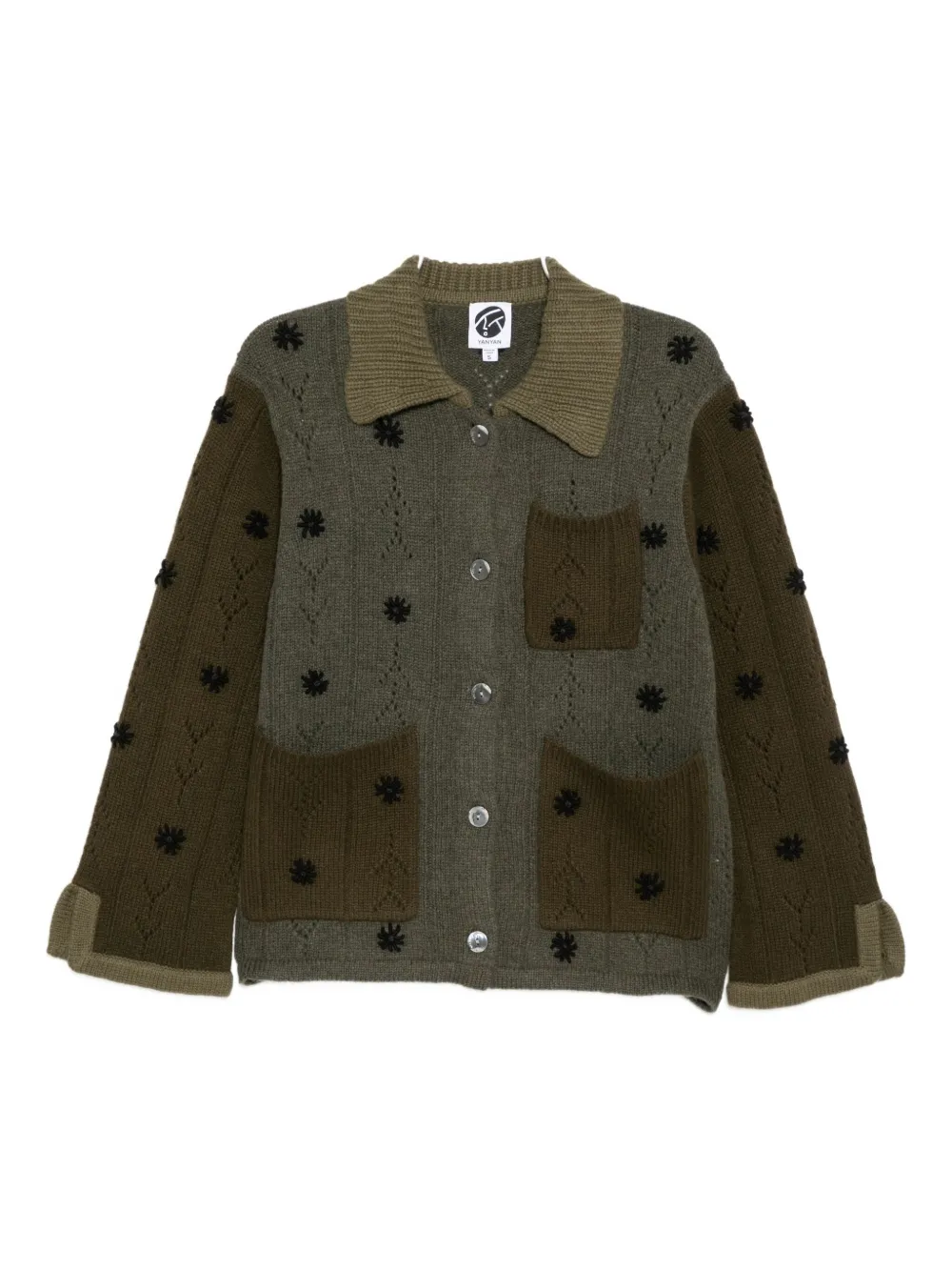 Yanyan Knits Embroidered Cardigan In Brown