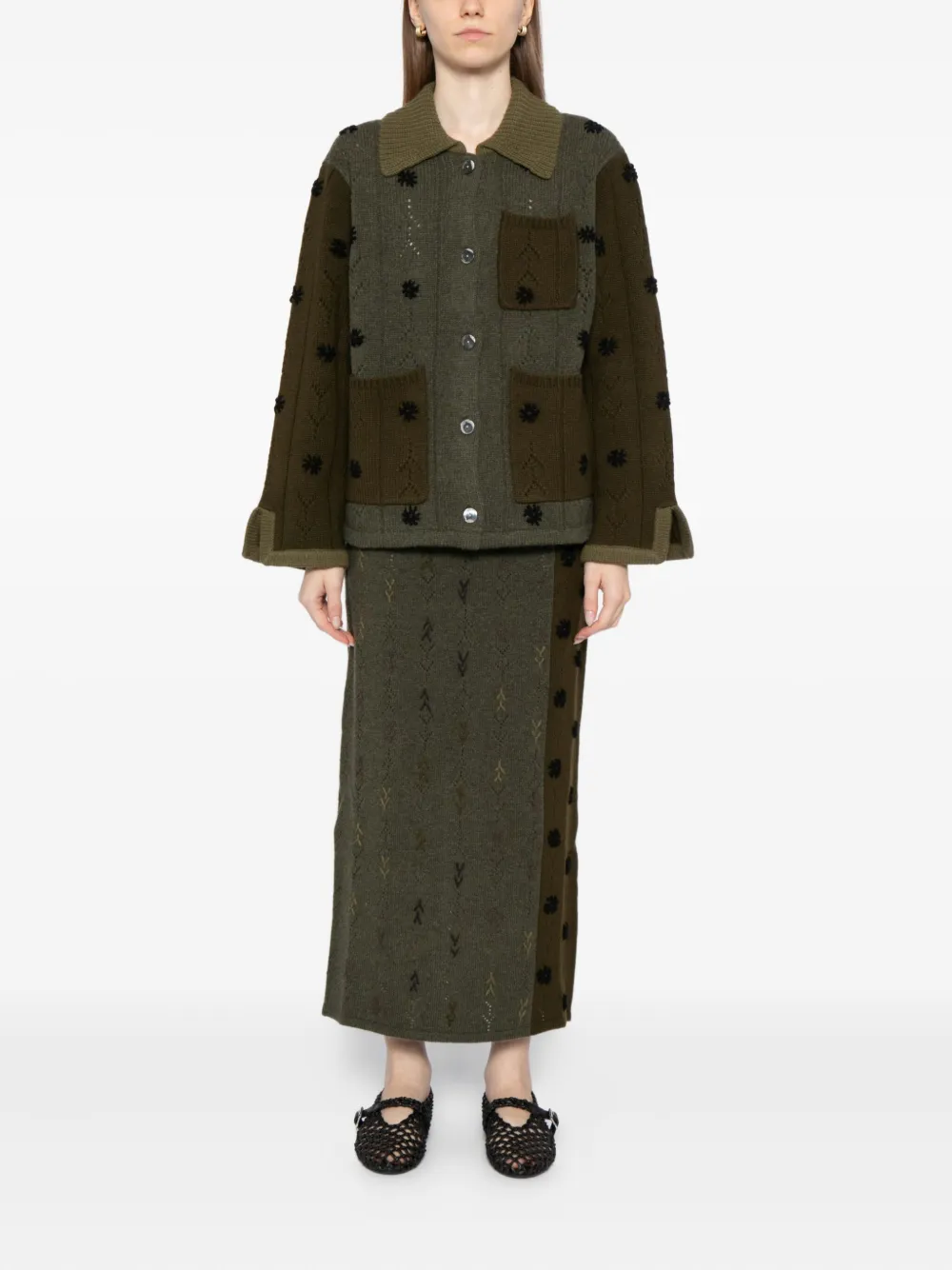 Yanyan Knits Embroidered Cardigan In Brown