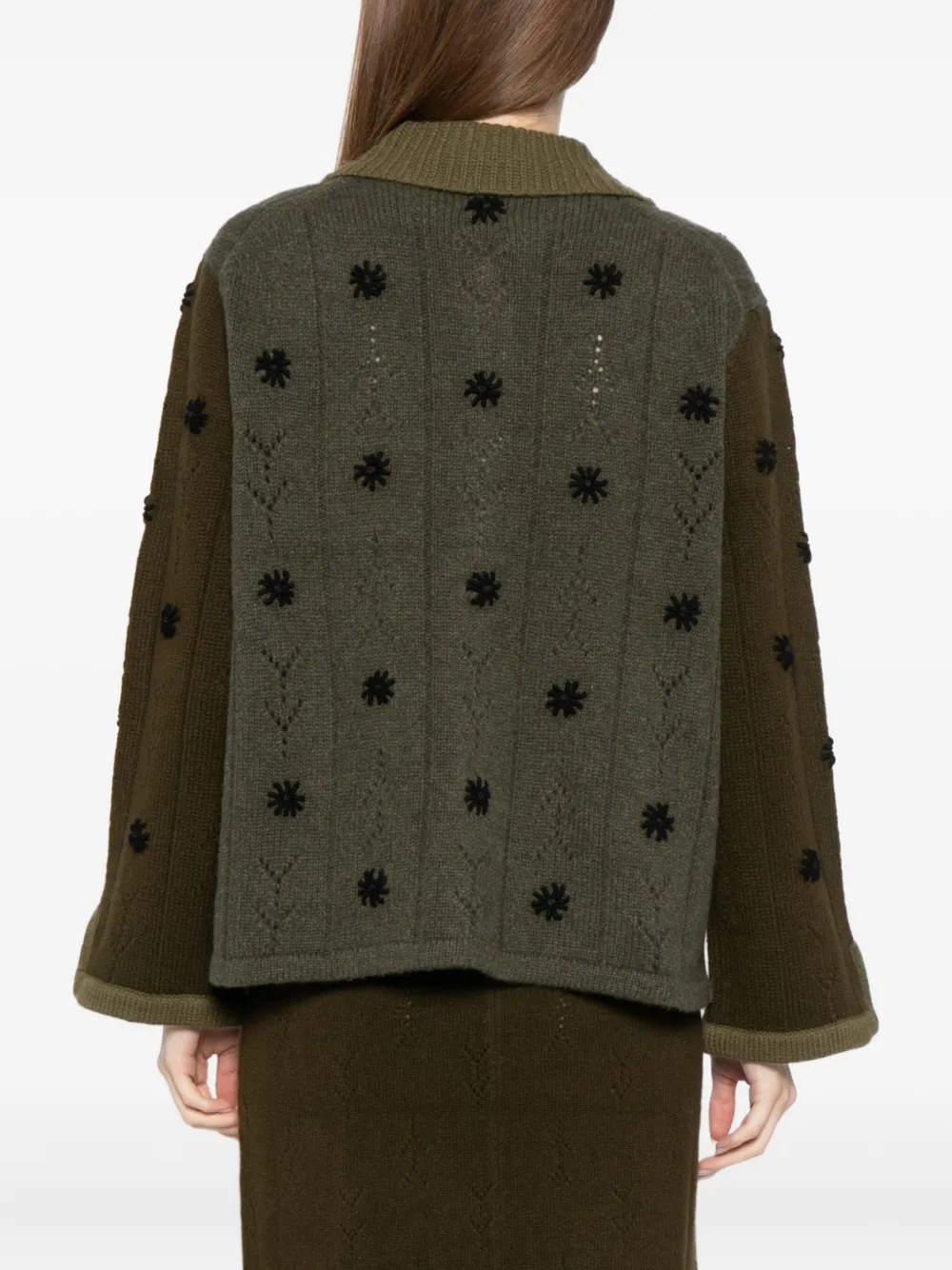 Yanyan Knits Embroidered Cardigan In Brown