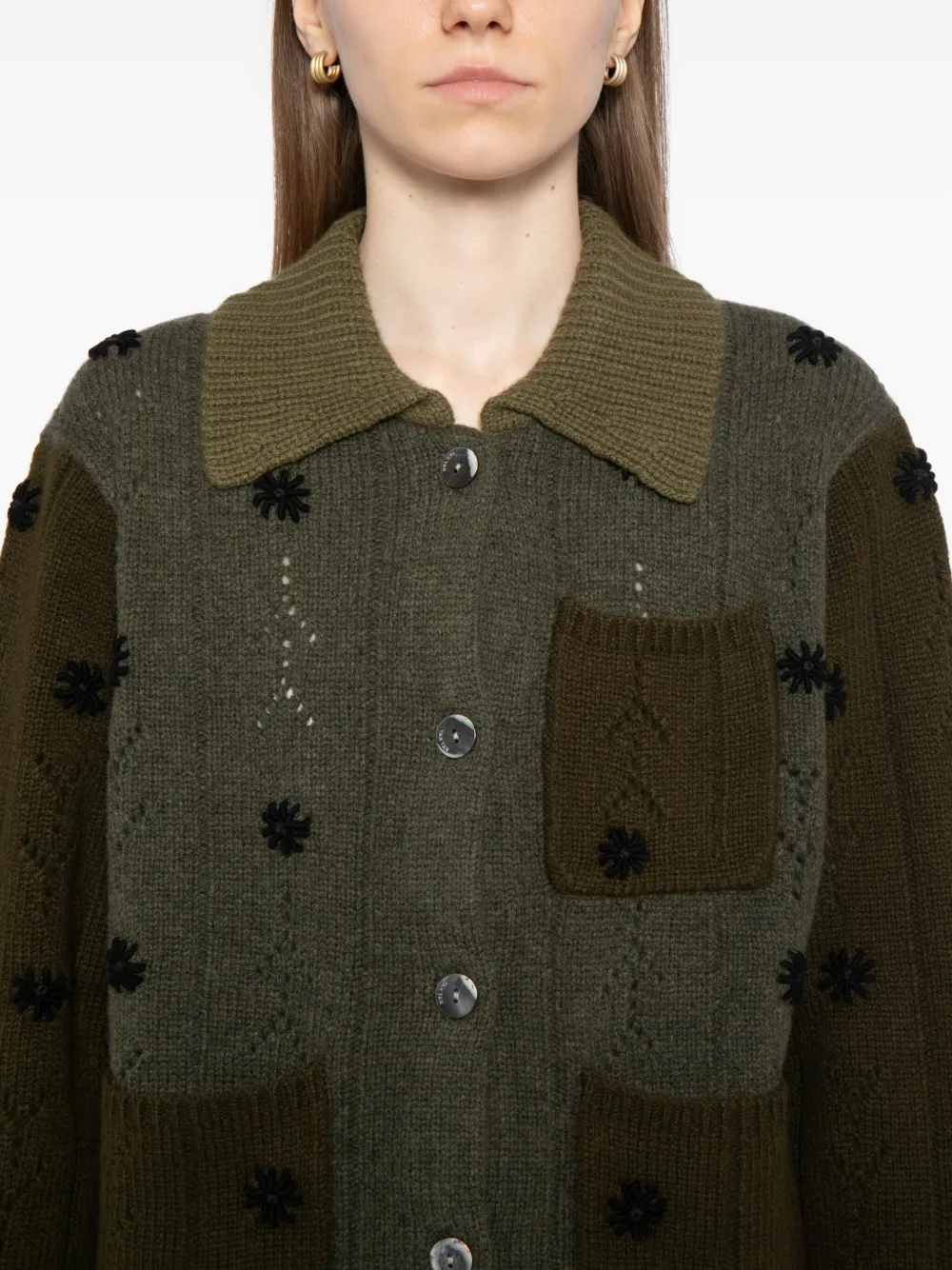 Yanyan Knits Embroidered Cardigan In Brown