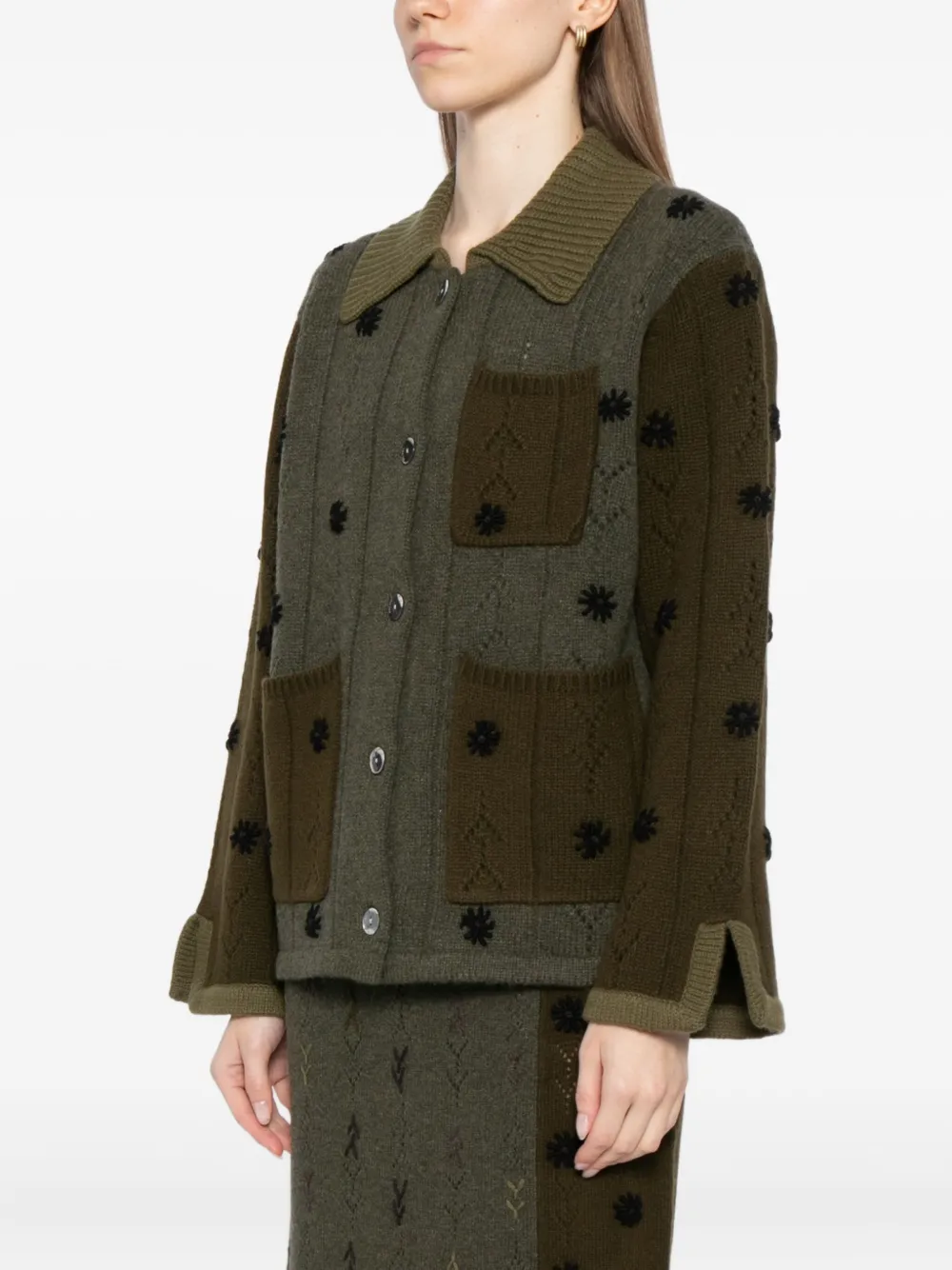 Yanyan Knits Embroidered Cardigan In Brown