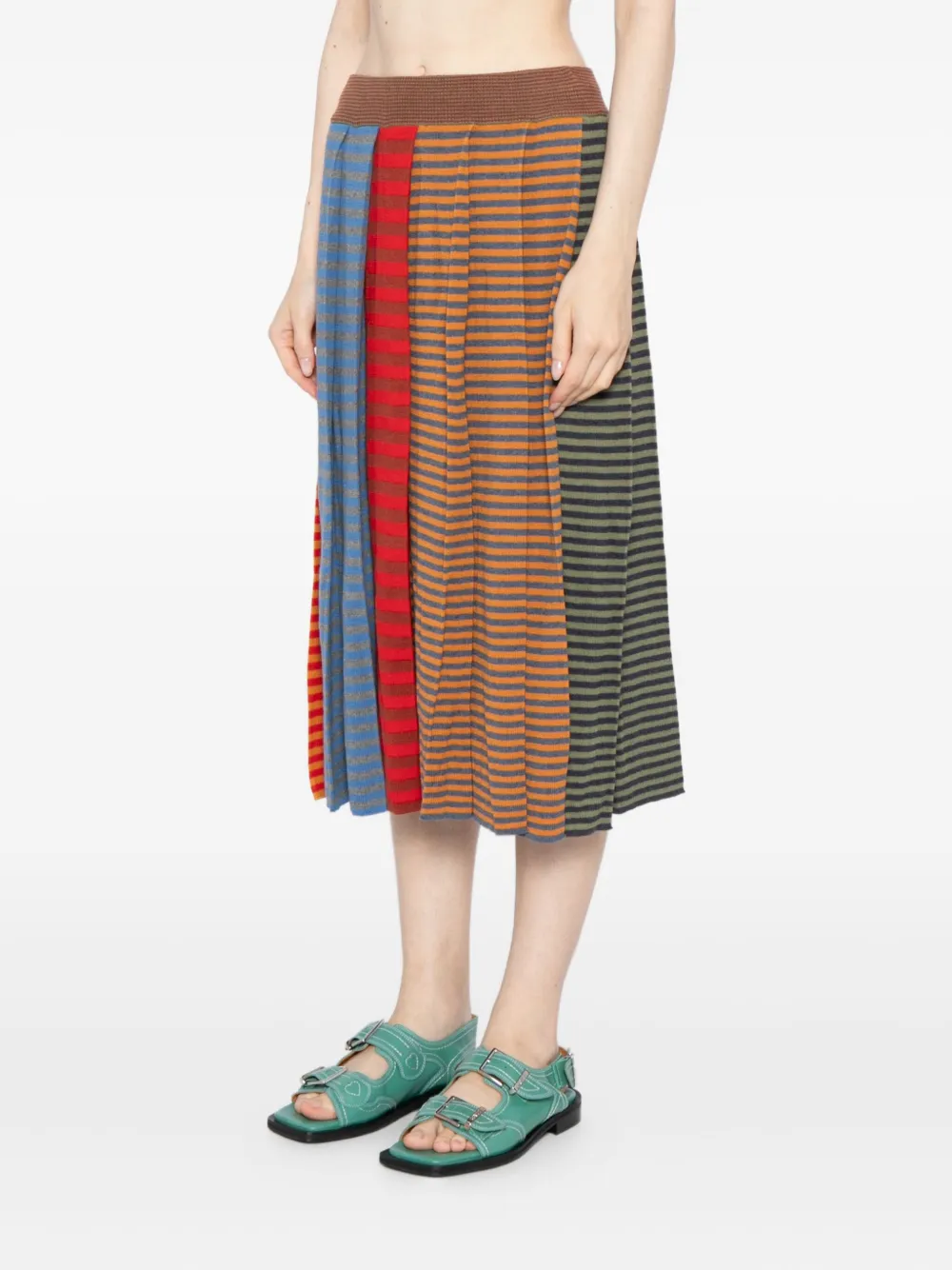 Yanyan Knits Striped Pleated Skirt In Brown