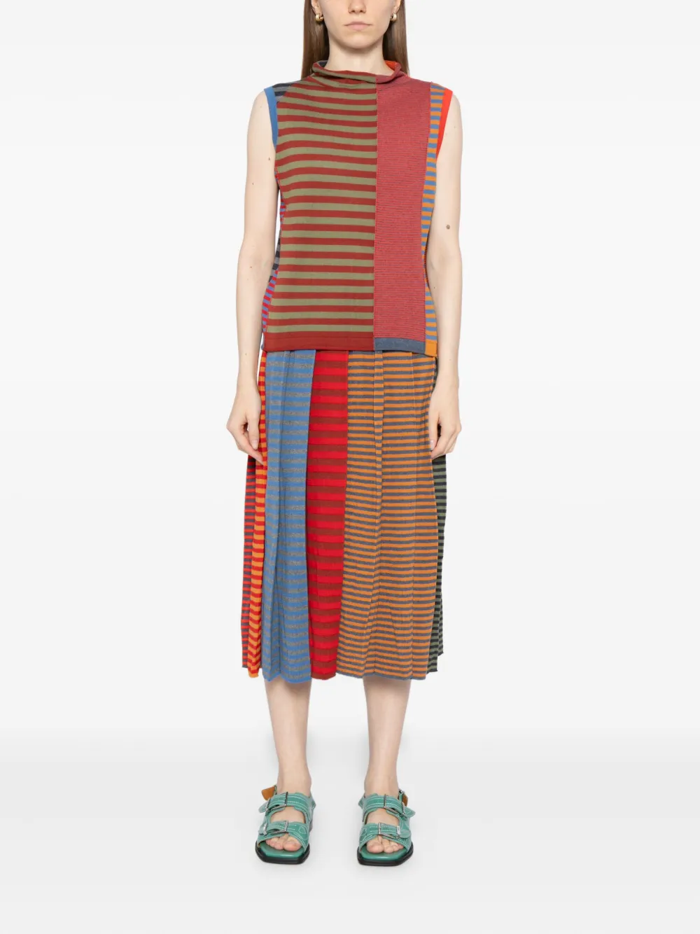 YANYAN KNITS striped pleated skirt - Groen
