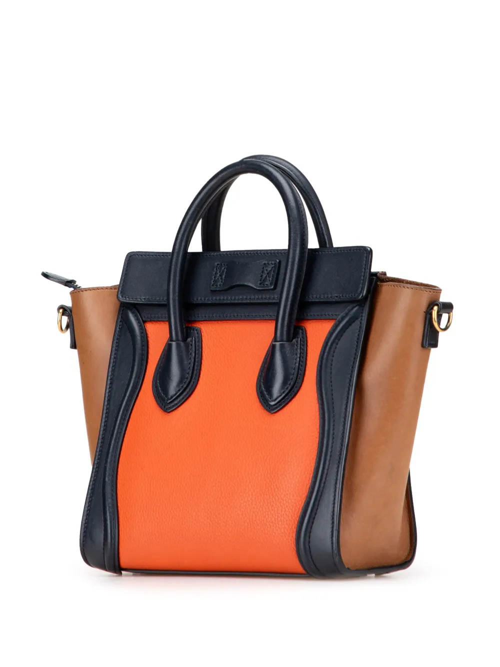 Pre-owned Celine 2014 Nano Tricolor Leather Luggage Tote Satchel In Multi