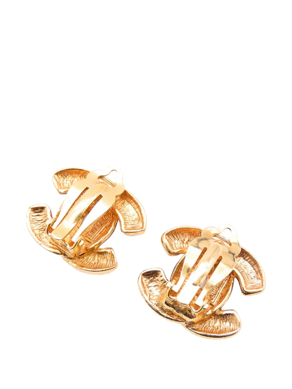CHANEL Pre-Owned 1950-1970 CC Gold Plated Quilted Clip on Earrings costume earrings | Image 2