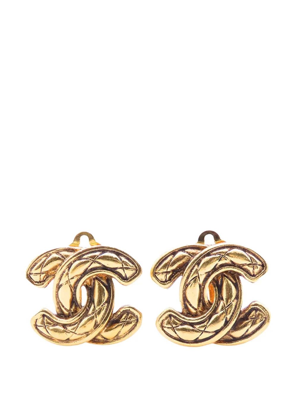 CHANEL Pre-Owned 1950-1970 CC Gold Plated Quilted Clip on Earrings costume earrings | Gold | Image 1