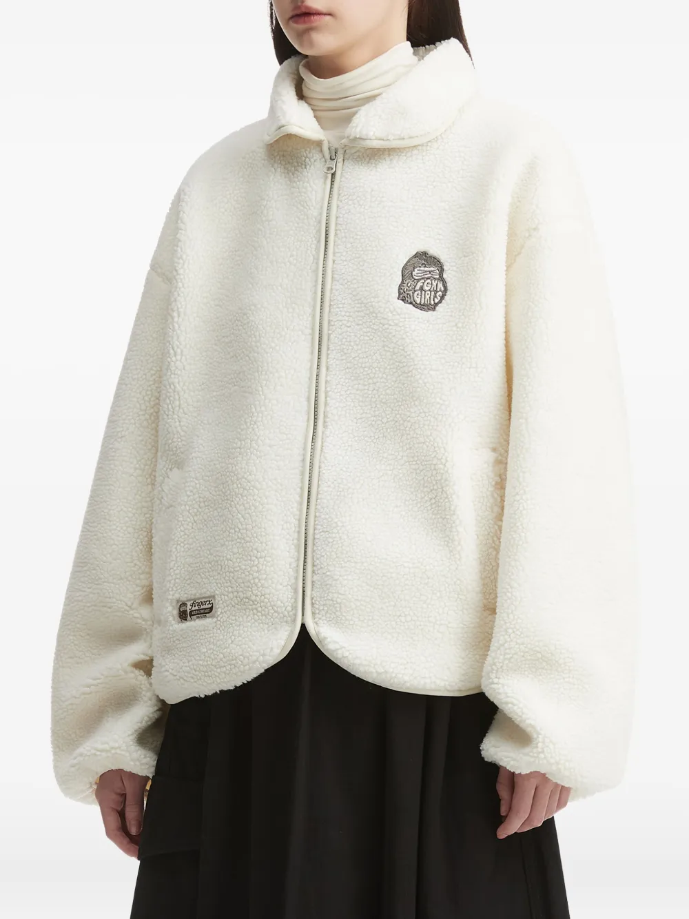 Fingercroxx Embroidered Fleece Jacket In White