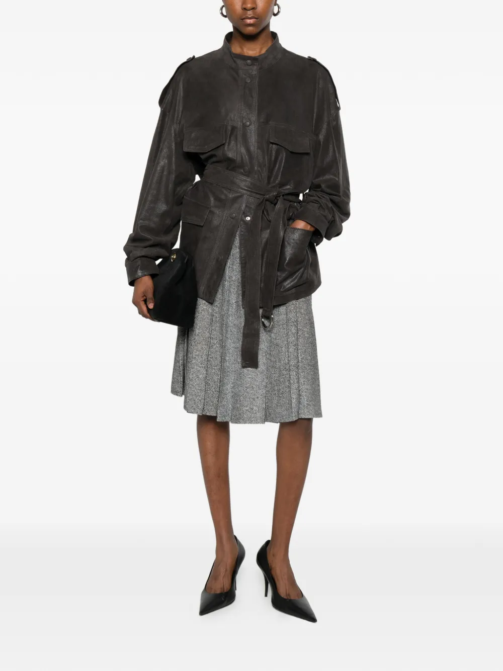 Ermanno Scervino Midi-plooirok met visgraat patroon Grijs