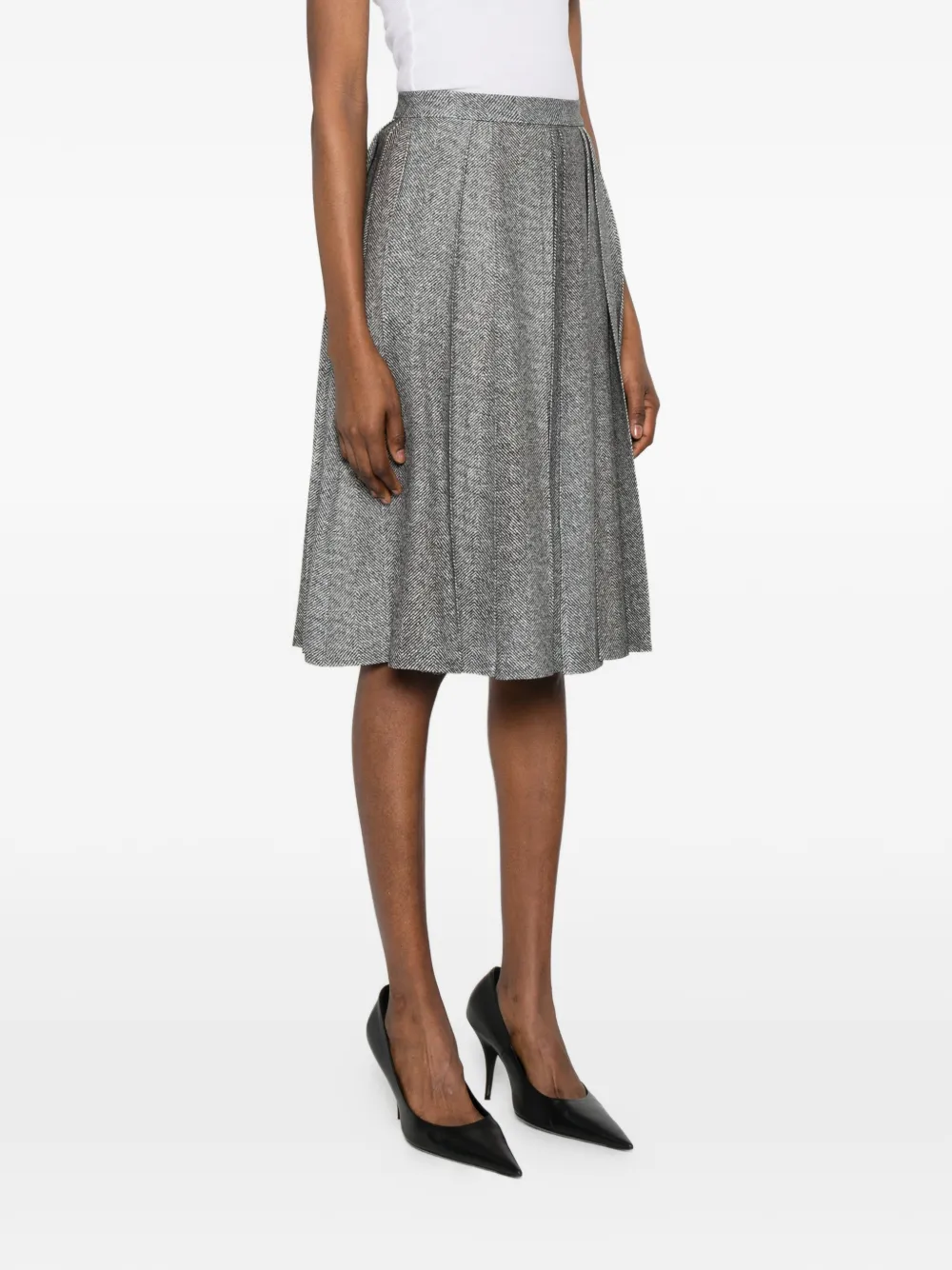Ermanno Scervino Midi-plooirok met visgraat patroon Grijs